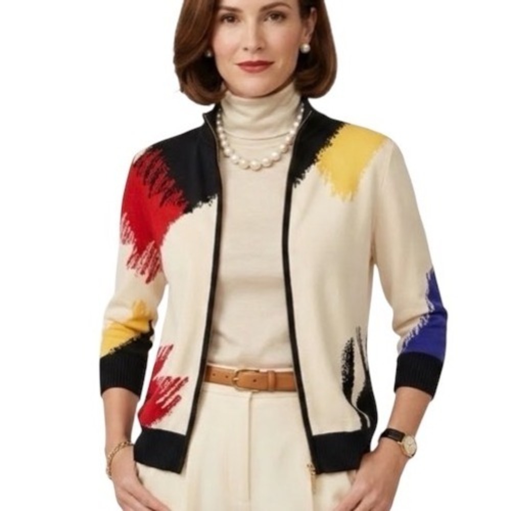 St John Collection Resort '09 Group 1 Abstract Brushstroke Cardigan Sweater S